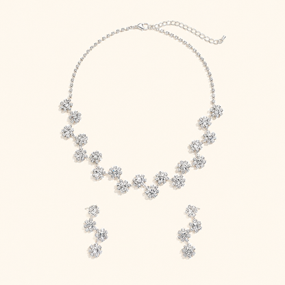 Women’s Silver Crystal Interlaced Floral Necklace & Drop Earrings Set