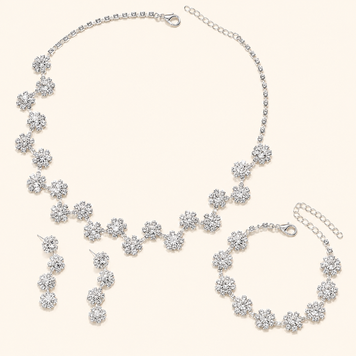 Women’s Silver Crystal Interlaced Floral Necklace & Drop Earrings Set