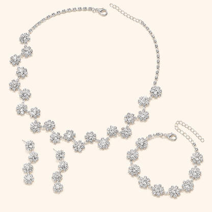 Women’s Silver Crystal Interlaced Floral Necklace & Drop Earrings Set