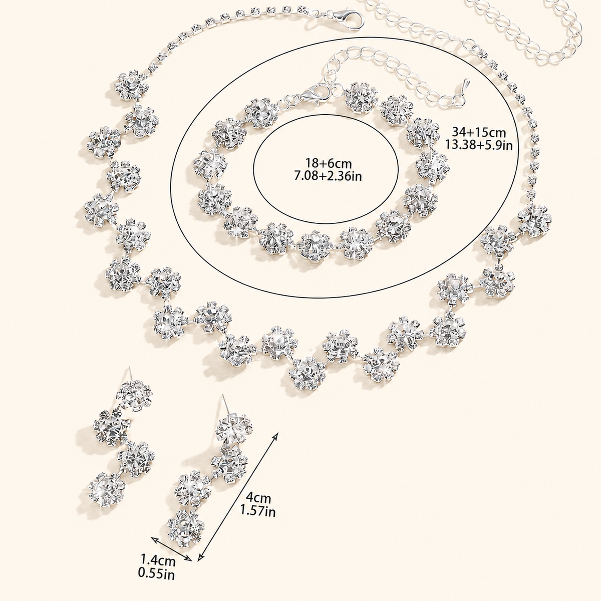 Women’s Silver Crystal Interlaced Floral Necklace & Drop Earrings Set