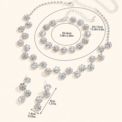 Women’s Silver Crystal Interlaced Floral Necklace & Drop Earrings Set
