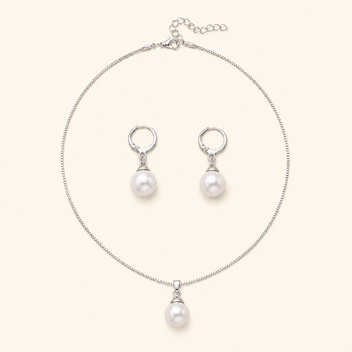 Women’s Dainty Pearl Drop Necklace & Hoop Earring Set