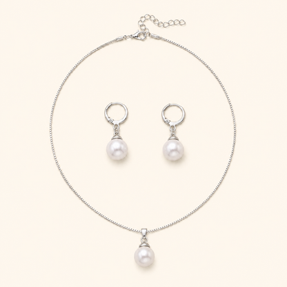 Women’s Dainty Pearl Drop Necklace & Hoop Earring Set