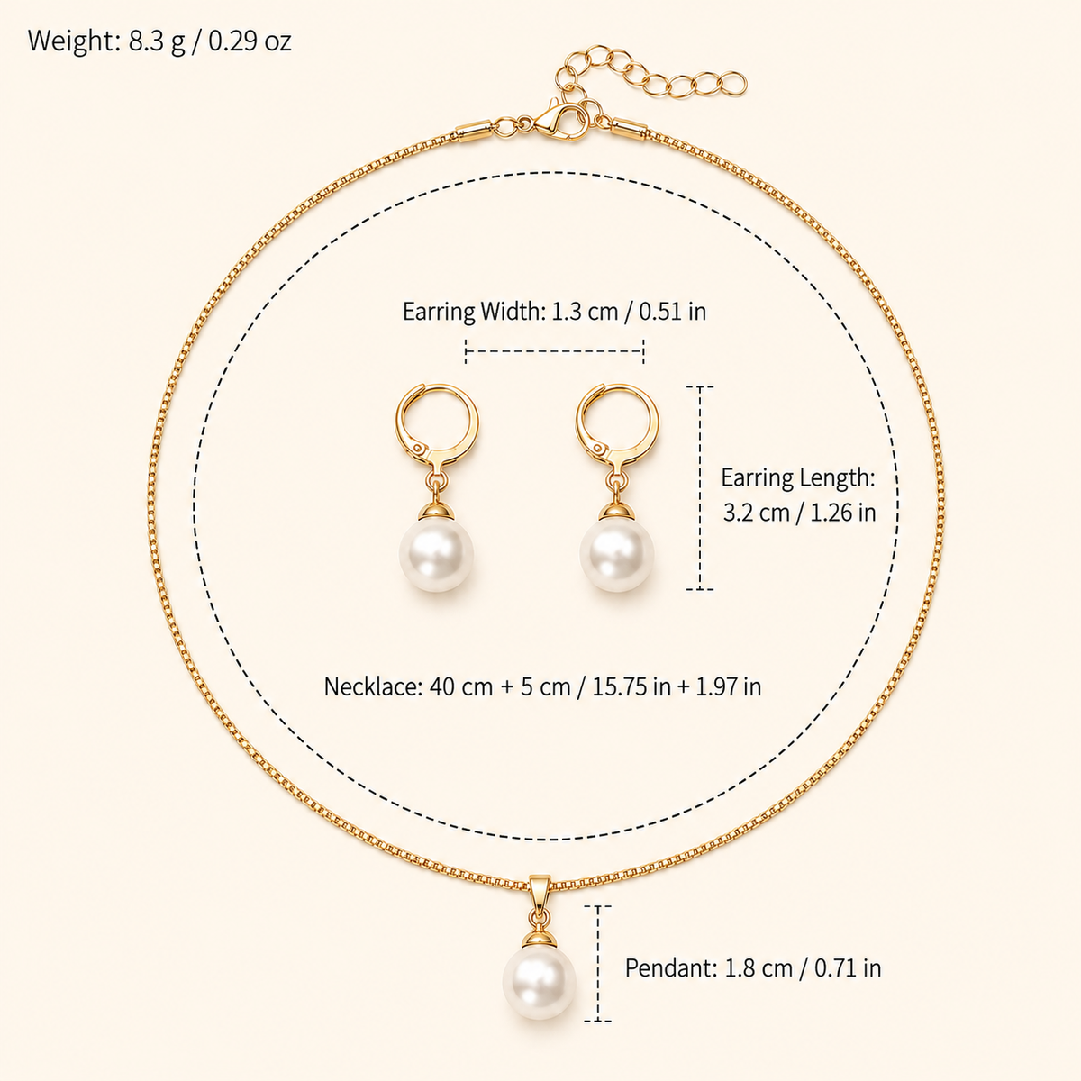 Women’s Dainty Pearl Drop Necklace & Hoop Earring Set