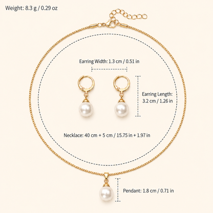 Women’s Dainty Pearl Drop Necklace & Hoop Earring Set