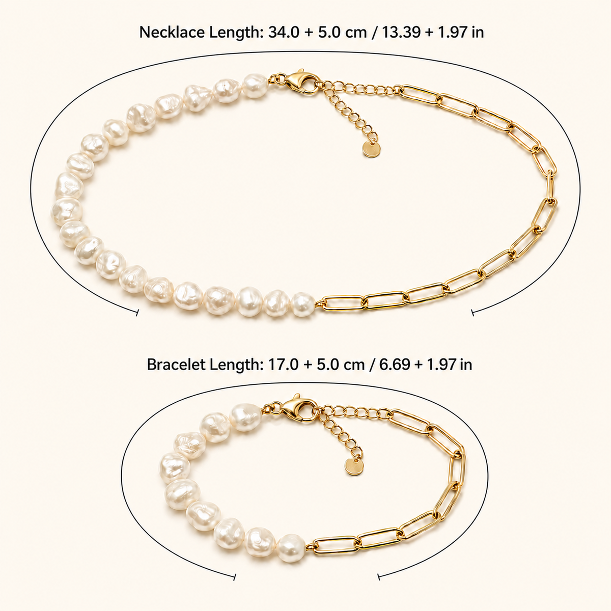 Women’s Gold-Tone Pearl & Link Necklace and Bracelet Set