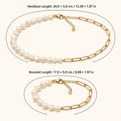 Women’s Gold-Tone Pearl & Link Necklace and Bracelet Set
