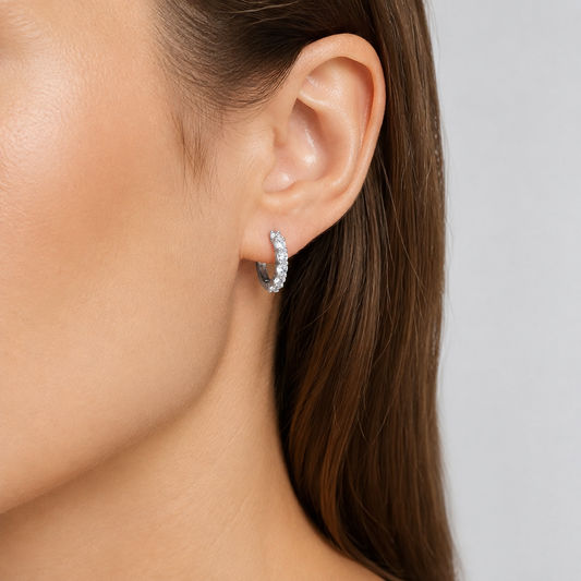 S925 Sterling Silver D Color Moissanite Huggie Hoop Earrings – VVS1, 0.5CT