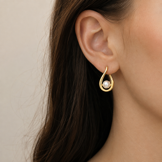 Gold-Tone Geometric Pearl Huggie Earrings