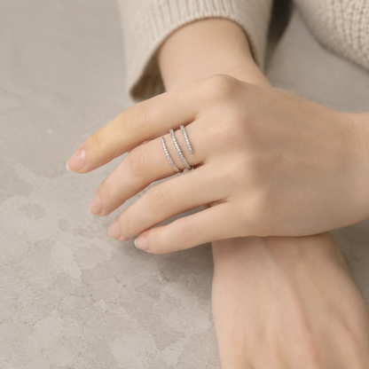 S925 Sterling Silver Triple-Wave Cubic Zirconia Open Ring