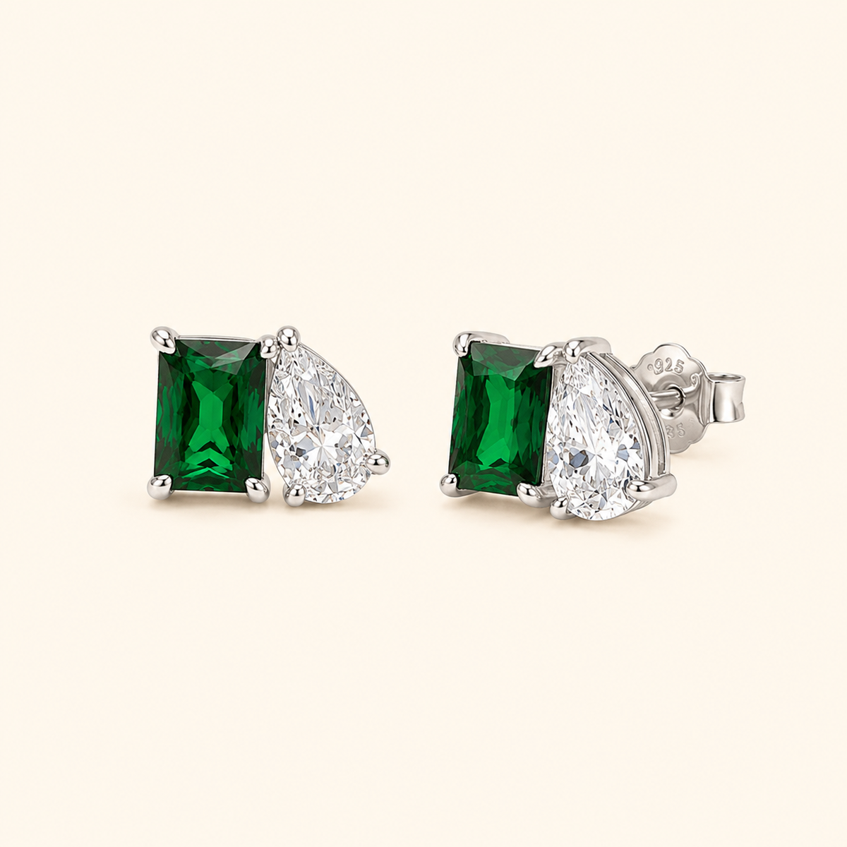 Women’s 925 Sterling Silver Green Stone Jewelry Set with Earrings, Necklace and Ring