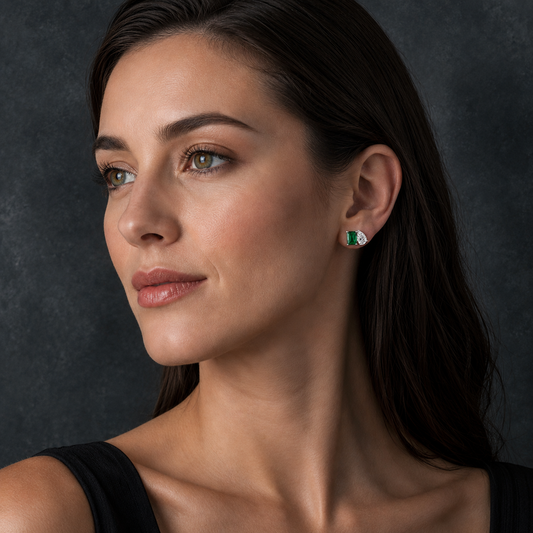 Women’s Emerald Green Rectangular and Pear-Cut Cubic Zirconia Sterling Silver Stud Earrings