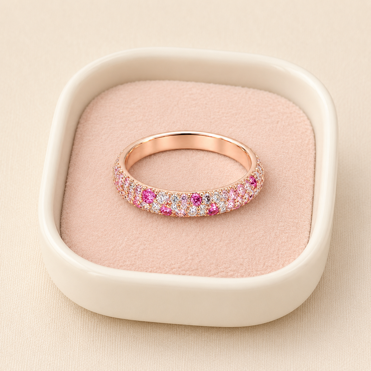 Women’s Rose Gold Plated Pink and Clear Zircon Pavé Band Ring