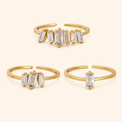 925 Sterling Silver Baguette Crystal Adjustable Open Ring
