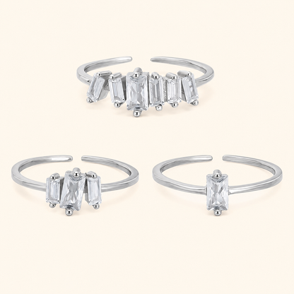 925 Sterling Silver Baguette Crystal Adjustable Open Ring