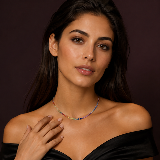 Multicolor Crystal Tennis Necklace – Gold, Silver & Rose Gold