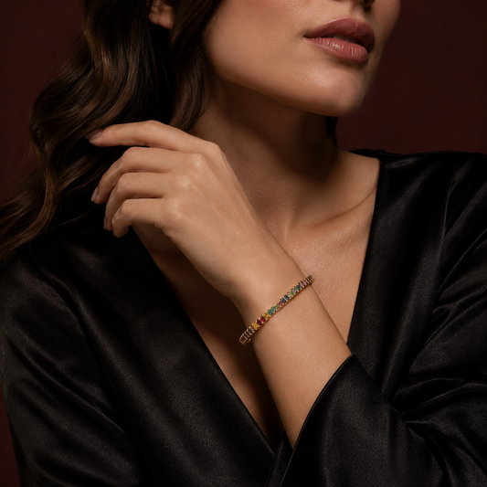 18K Gold-Plated Rainbow Baguette Crystal Tennis Bracelet