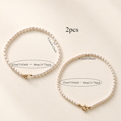 Minimalist Pearl Beaded Bracelet Set – 2-Piece Unisex Layering Bracelets