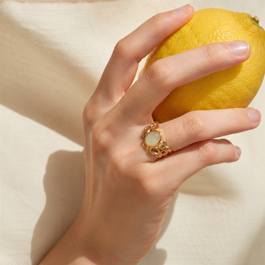 Sicilian Lemon Stone Statement Ring – Gold & Silver