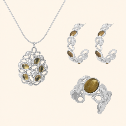 Sicilian Lemon Stone Jewelry Set – Gold 3-Piece or Silver 2-Piece Set