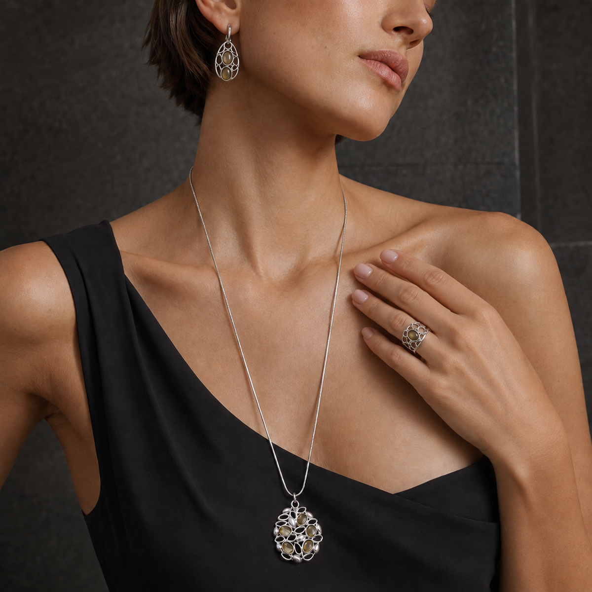 Sicilian Lemon Stone Jewelry Set – Gold 3-Piece or Silver 2-Piece Set