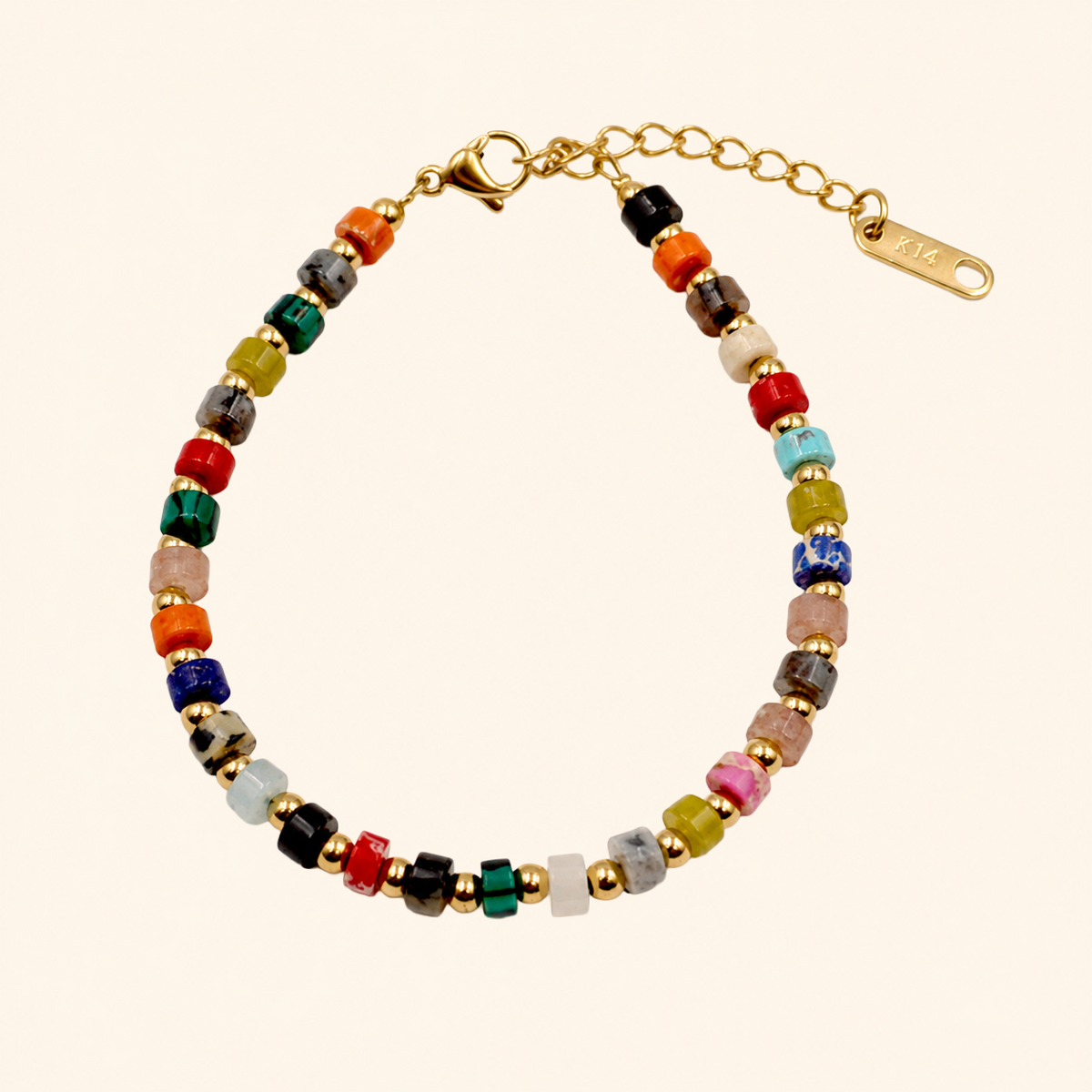 Handmade Colorful Natural Stone Beaded Bracelet – Titanium Steel Accent Chain