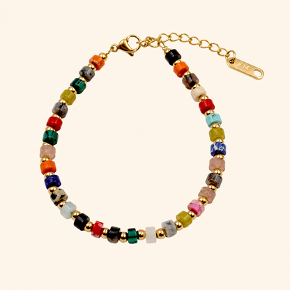 Handmade Colorful Natural Stone Beaded Bracelet – Titanium Steel Accent Chain