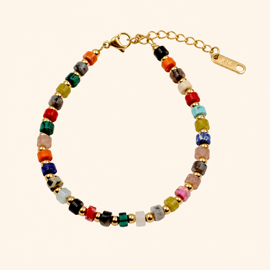 Handmade Colorful Natural Stone Beaded Bracelet – Titanium Steel Accent Chain