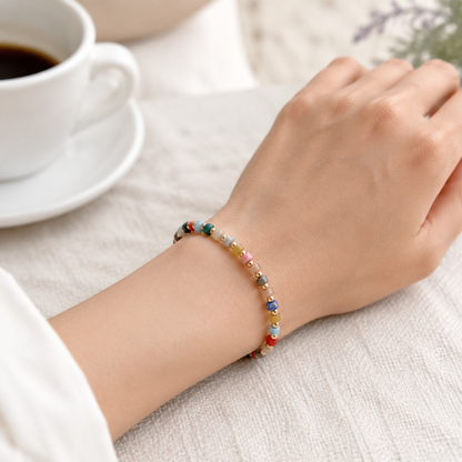 Handmade Colorful Natural Stone Beaded Bracelet – Titanium Steel Accent Chain