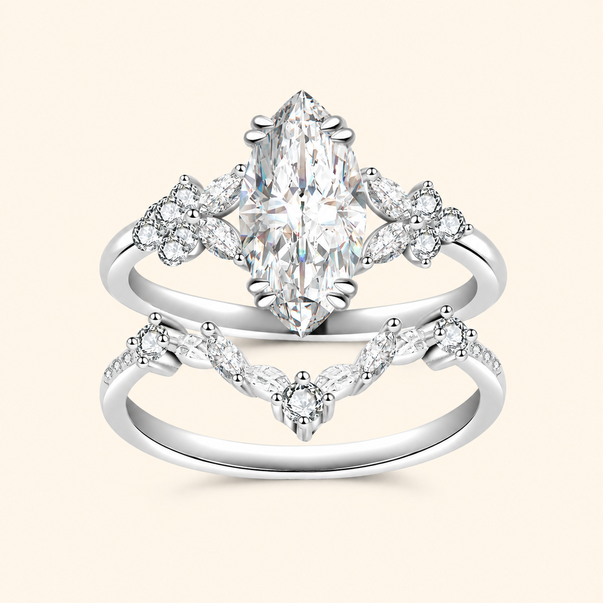 Women’s 925 Sterling Silver Marquise Moissanite Stackable Ring Set