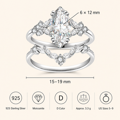 Women’s 925 Sterling Silver Marquise Moissanite Stackable Ring Set