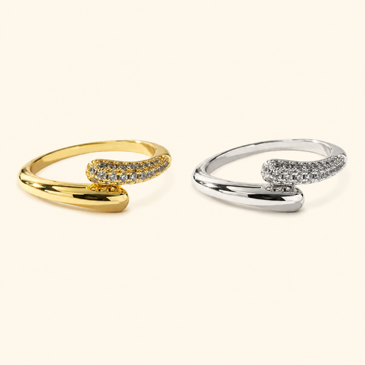 Women’s 18K Gold or Rhodium Plated 925 Sterling Silver Open Wave Pavé Ring