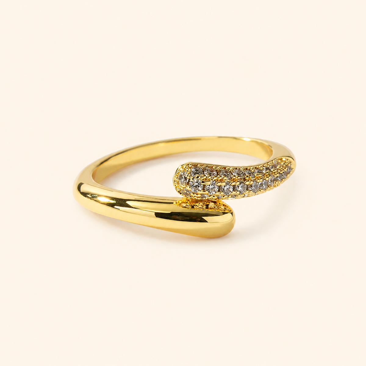 Women’s 18K Gold or Rhodium Plated 925 Sterling Silver Open Wave Pavé Ring