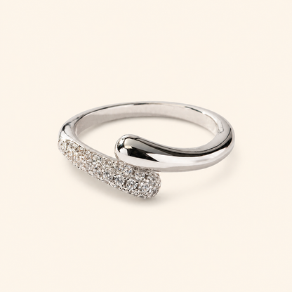 Women’s 18K Gold or Rhodium Plated 925 Sterling Silver Open Wave Pavé Ring