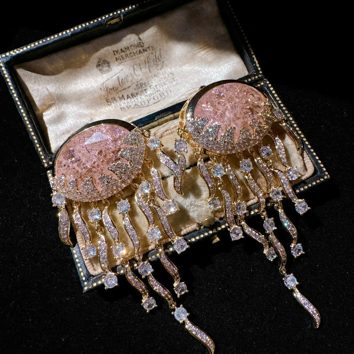 Iridescent Jellyfish Gemstone Tassel Drop Earrings with Cloud Pattern Stones