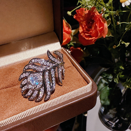 Women’s Silver-Tone Pavé Cubic Zirconia Peacock Feather Bracelet and Ring Set