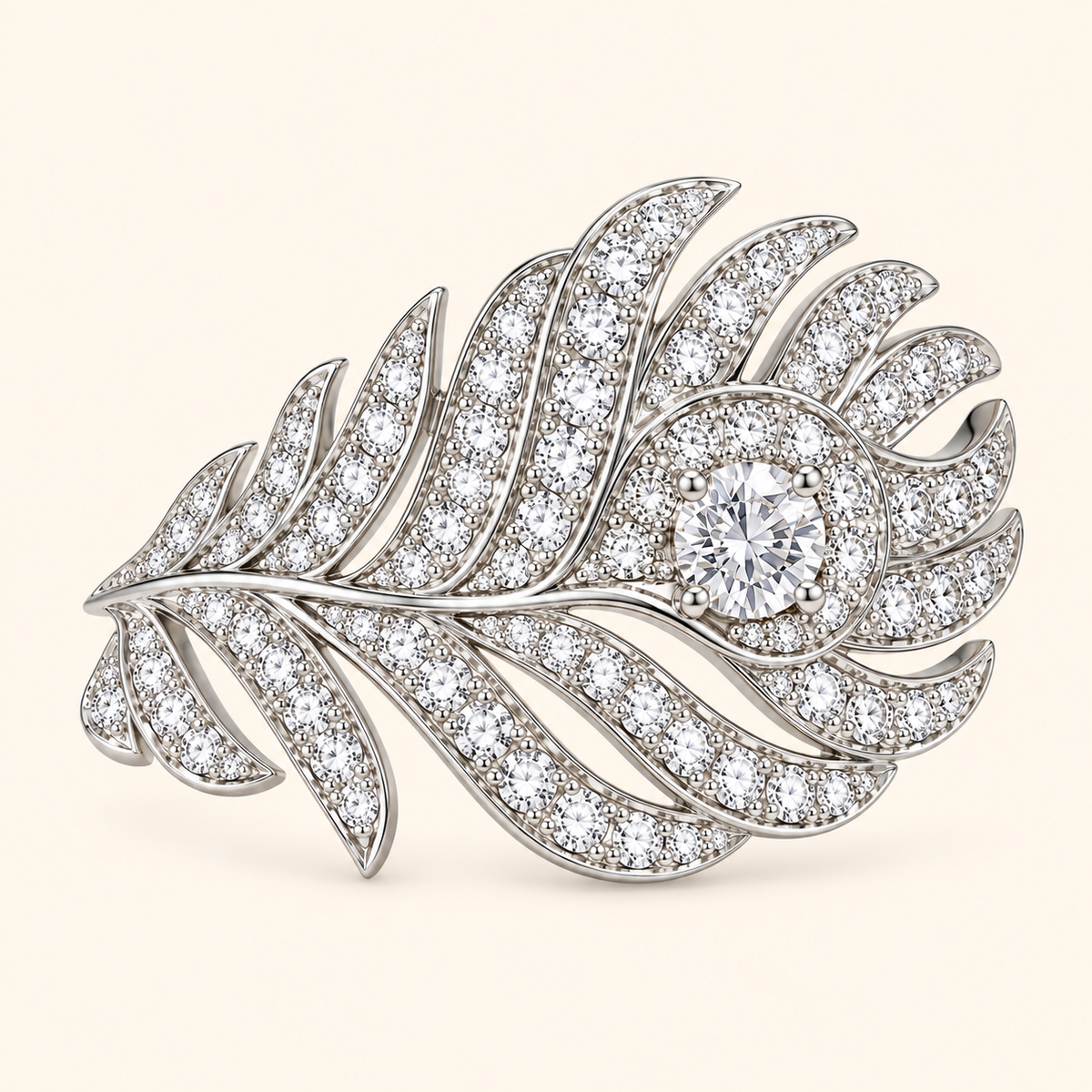 Women’s Silver-Tone Pavé Cubic Zirconia Peacock Feather Bracelet and Ring Set