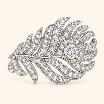 Women’s Silver-Tone Pavé Cubic Zirconia Peacock Feather Bracelet and Ring Set