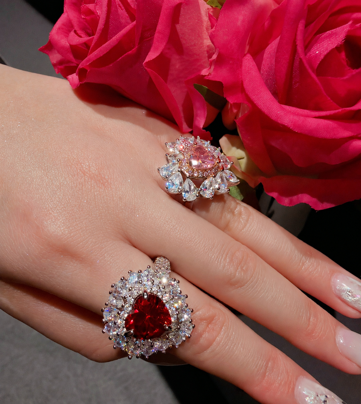 Women’s Red Princess-Inspired Heart Cubic Zirconia Open Ring