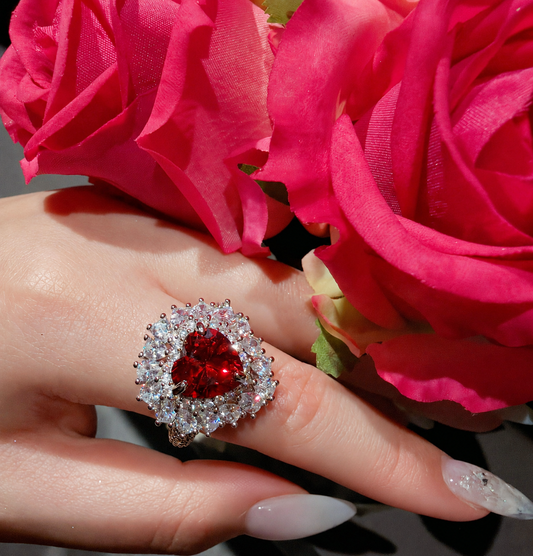 Women’s Red Princess-Inspired Heart Cubic Zirconia Open Ring