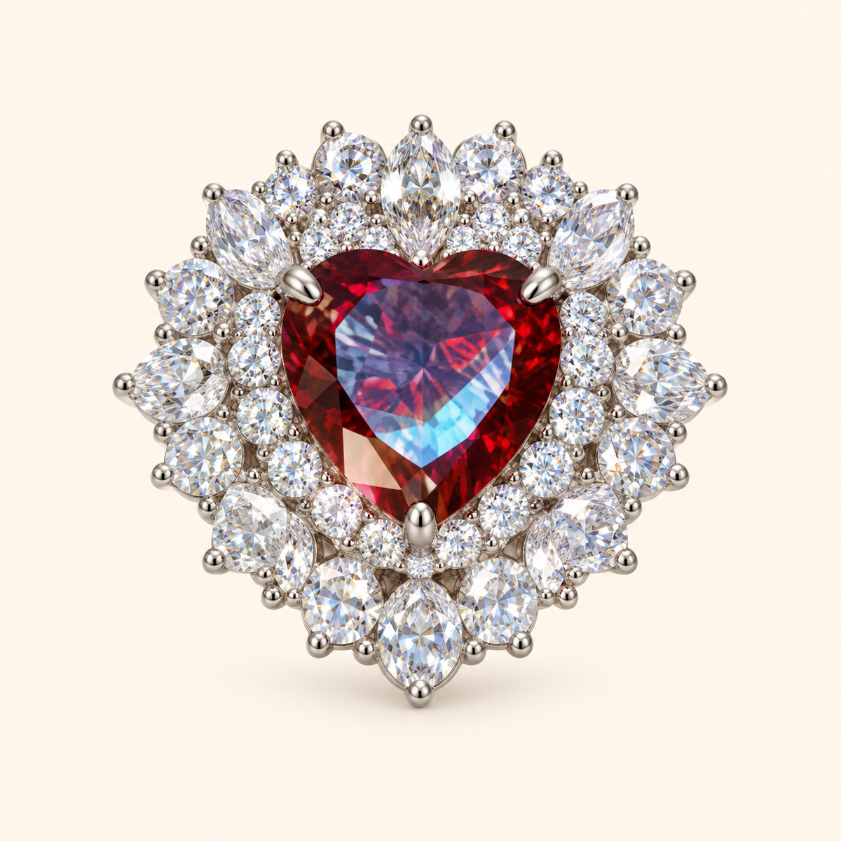 Women’s Red Princess-Inspired Heart Cubic Zirconia Open Ring