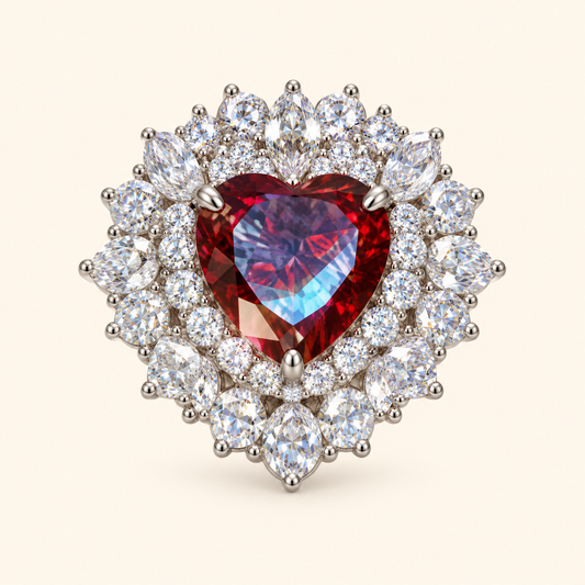 Women’s Red Princess-Inspired Heart Cubic Zirconia Open Ring
