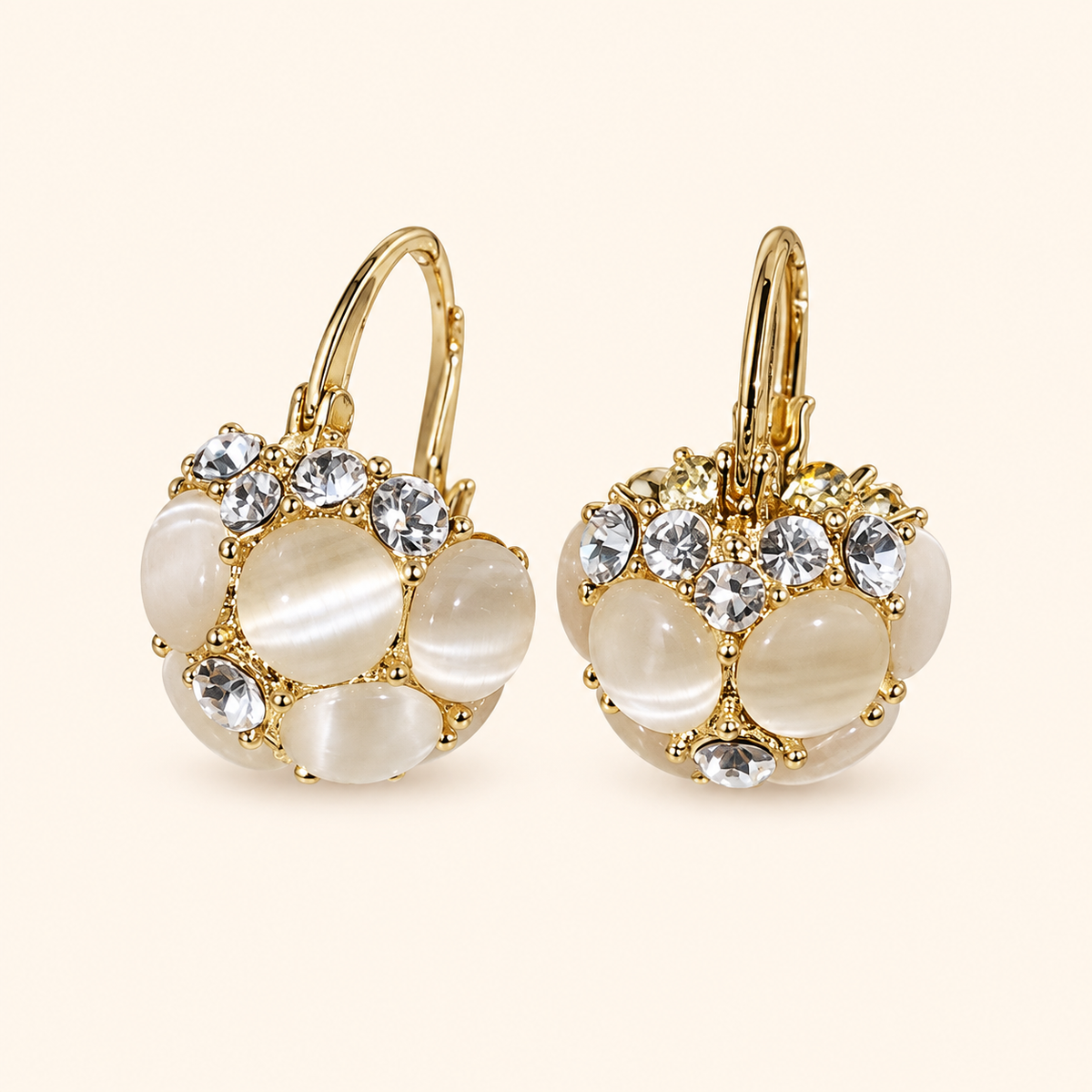 Women’s Vintage Cat’s Eye Stone Geometric Round Hoop Earrings with Zircon Accents