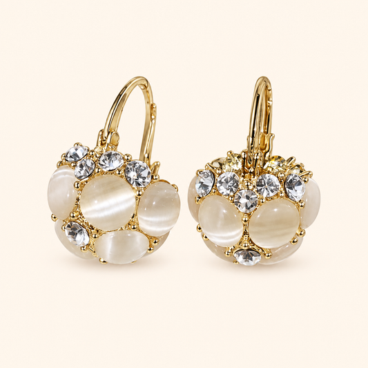 Women’s Vintage Cat’s Eye Stone Geometric Round Hoop Earrings with Zircon Accents