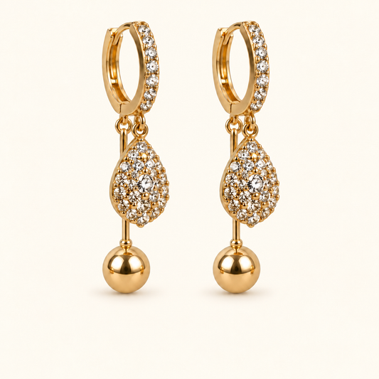 Women’s Gold Tone Pavé Crystal Teardrop Ball Drop Hoop Earrings