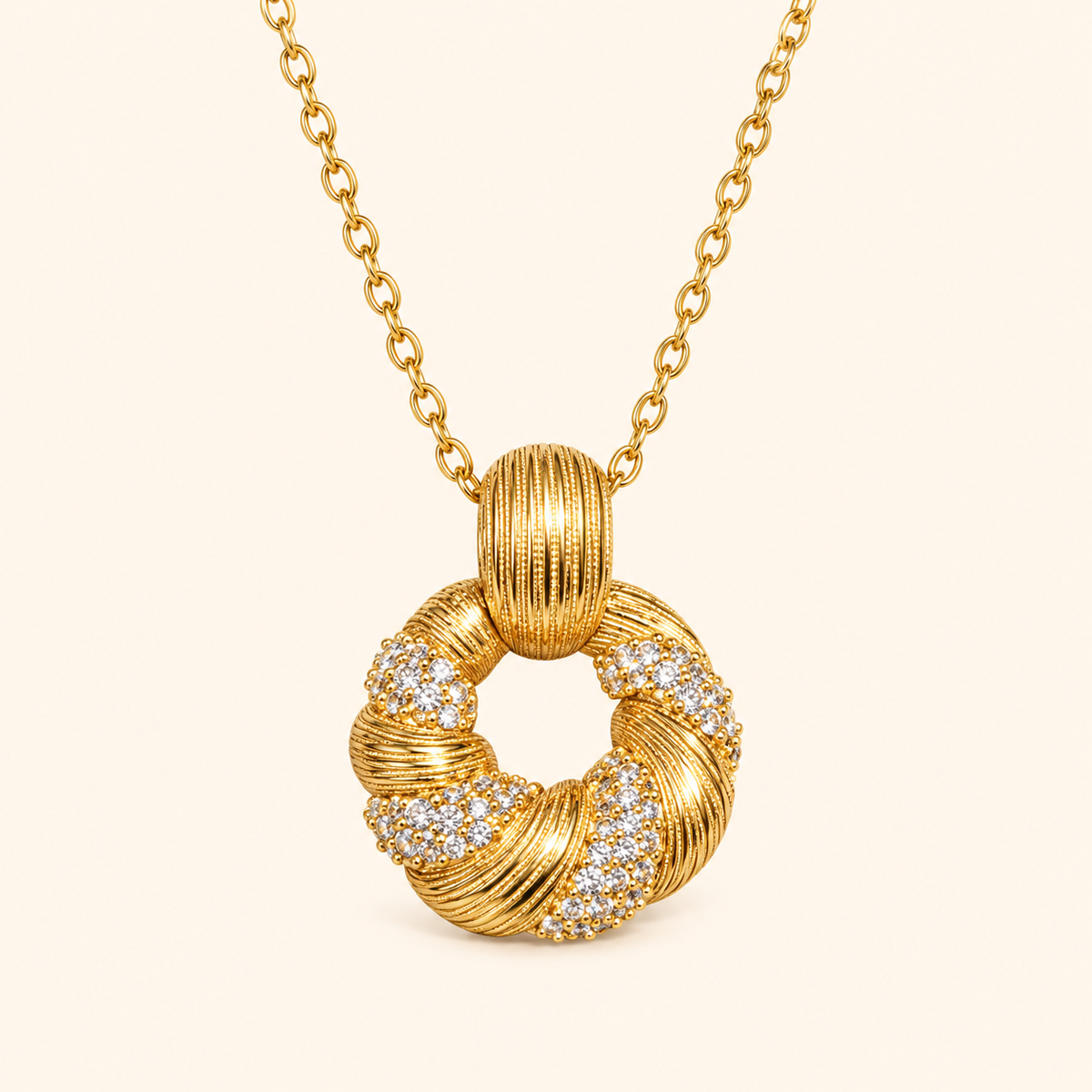 Women’s Vintage Brushed Lucky Scroll Cubic Zirconia Necklace, Earrings and Adjustable Ring Jewelry Set