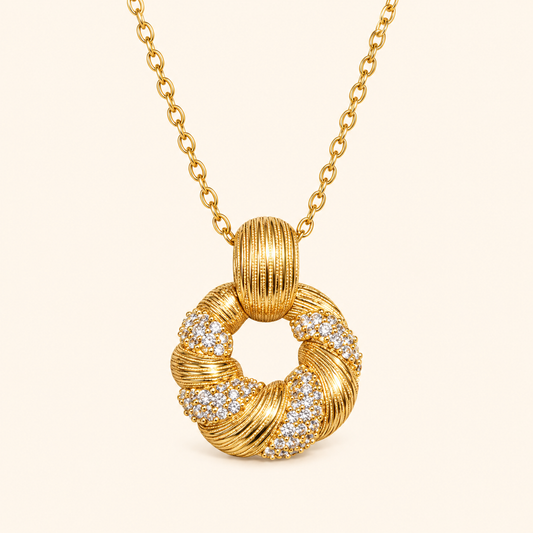 Women’s Vintage Brushed Lucky Scroll Cubic Zirconia Necklace, Earrings and Adjustable Ring Jewelry Set