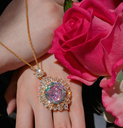 Women’s Iridescent Rose-Cut Teardrop Cubic Zirconia Necklace, Earrings and Adjustable Ring Jewelry Set