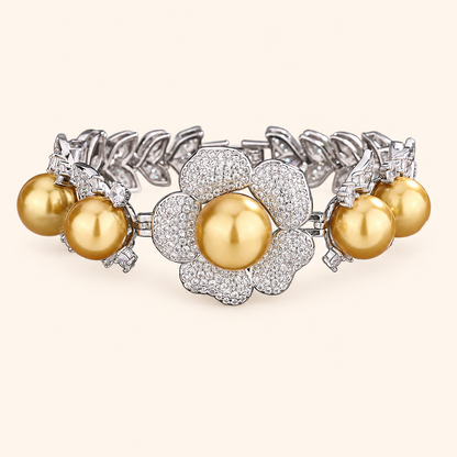 Women’s Vintage Crystal Flower Imitation Pearl Bracelet with Grey, White or Gold Pearl Accents
