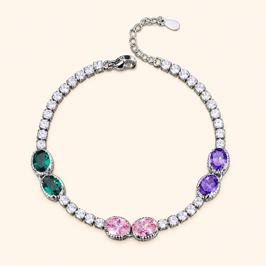 Women’s Amethyst-Inspired Cubic Zirconia Tennis Bracelet with Heart, Oval or Round Gemstone Detail